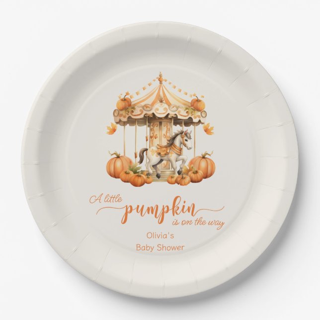 Fall Carousel rustic fall pumpkin baby shower Paper Plates (Front)