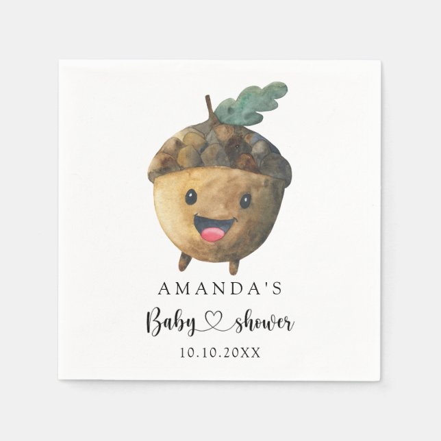 Fall cartoon acorn Baby Shower Napkins (Front)