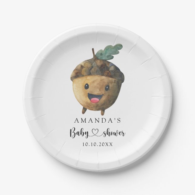 Fall cartoon acorn Baby Shower Paper Plates (Front)