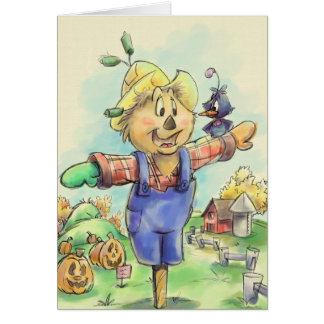 Fall cartoon scarecrow card