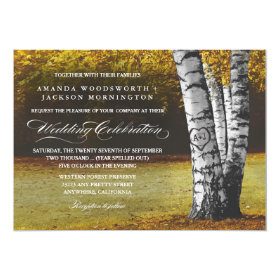 Fall Carved Heart Birch Tree Wedding Invitations