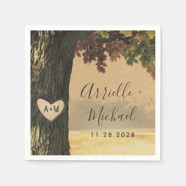 Fall Carved Oak Tree Country Rustic Forest Wedding Napkins (Front)