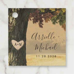 Fall Carved Oak Tree Country Rustic Wedding Favor Tags