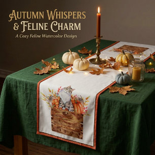 Fall cat and pumpkins in box short table runner