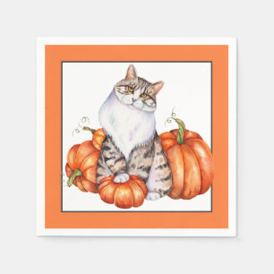 Fall cat and pumpkins napkins