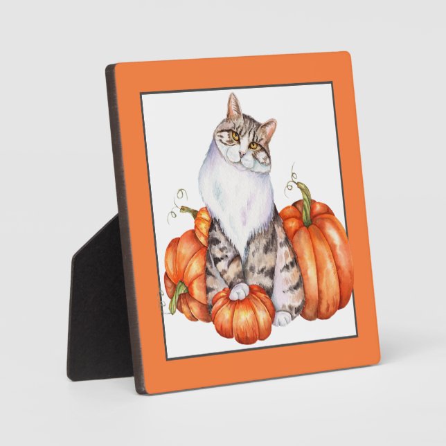 Fall cat and pumpkins  plaque (Front)