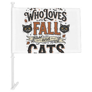 Fall Cat Lover Vintage Halloween Shirt Design_1 Car Flag