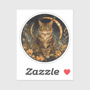 Fall cat moon golden flowers sticker