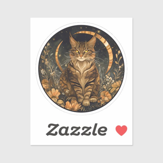 Fall cat moon golden flowers sticker (Sheet)