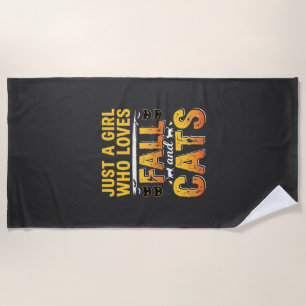 Fall Cats Girl Halloween Design_1 Beach Towel