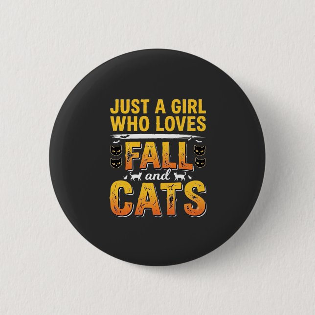 Fall Cats Girl Halloween Design_1 Button (Front)