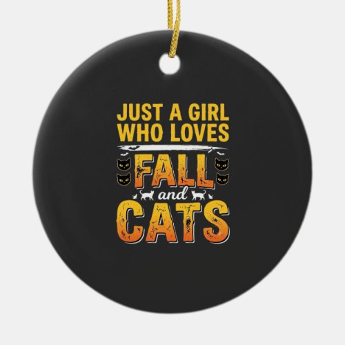 Fall Cats Girl Halloween Design_1 Ceramic Ornament