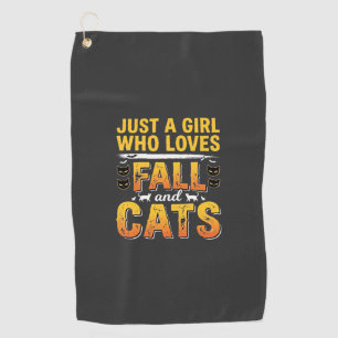 Fall Cats Girl Halloween Design_1 Golf Towel