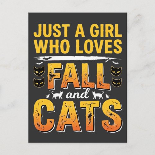 Fall Cats Girl Halloween Design_1 Postcard