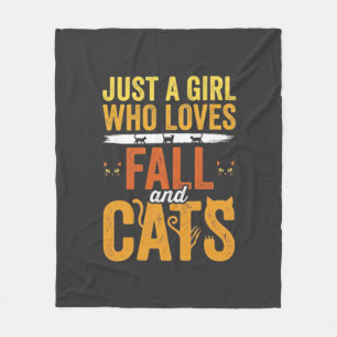 Fall Cats Girl Lover Halloween Design Fleece Blanket