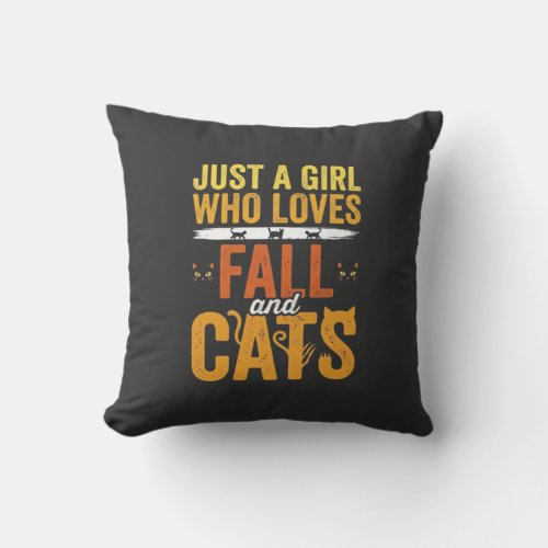 Fall Cats Girl Lover Halloween Design Throw Pillow