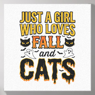 Fall Cats Halloween Girl Vintage Graphic Design_1 Canvas Photo Tile