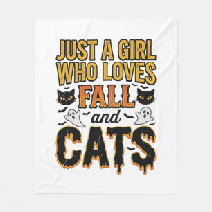 Fall Cats Halloween Girl Vintage Graphic Design_1 Fleece Blanket