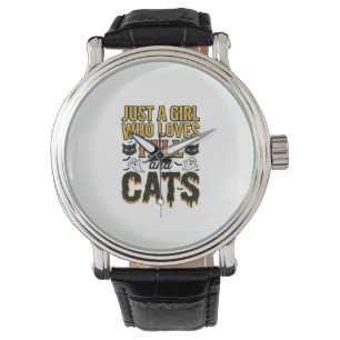 Fall Cats Halloween Girl Vintage Graphic Design_1 Watch