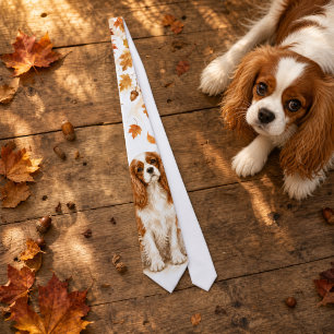 Fall Cavalier King Charles Spaniel Watercolor Neck Tie