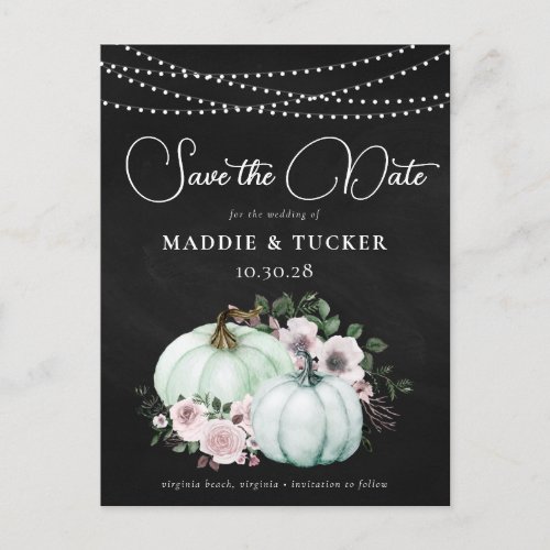 Fall Chalk Pumpkins String Lights Save the Date  Announcement Postcard