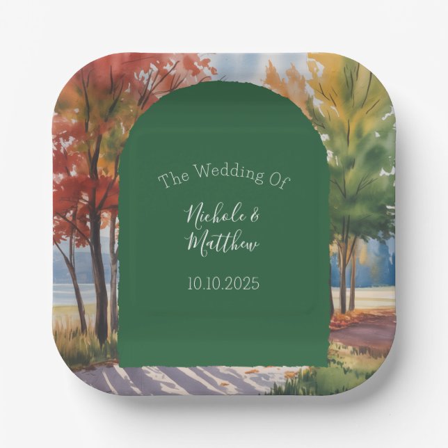 Fall Changing of the Leaves Wedding Paper Plates (Front)
