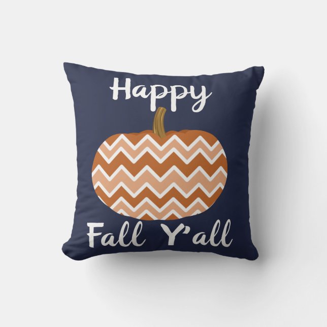 Fall Chevron Pumpkins & Navy Throw Pillow (Front)