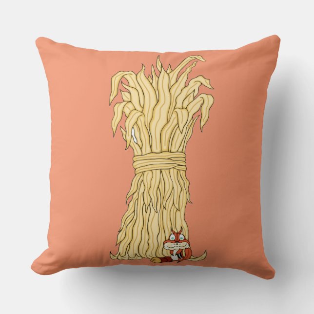 Fall Chipmunk And Haystack Throw Pillow (Front)