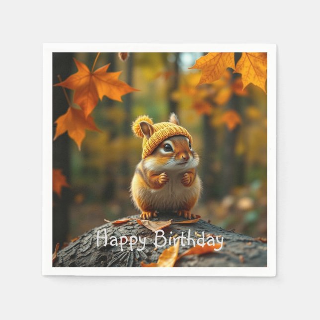 Fall Chipmunk Birthday Napkins (Front)