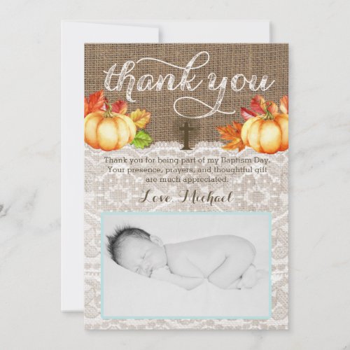 Fall Christening Thank You Cards for Boy Pumpkins