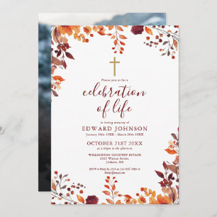 Fall Christian Celebration Of Life Funeral Photo Invitation