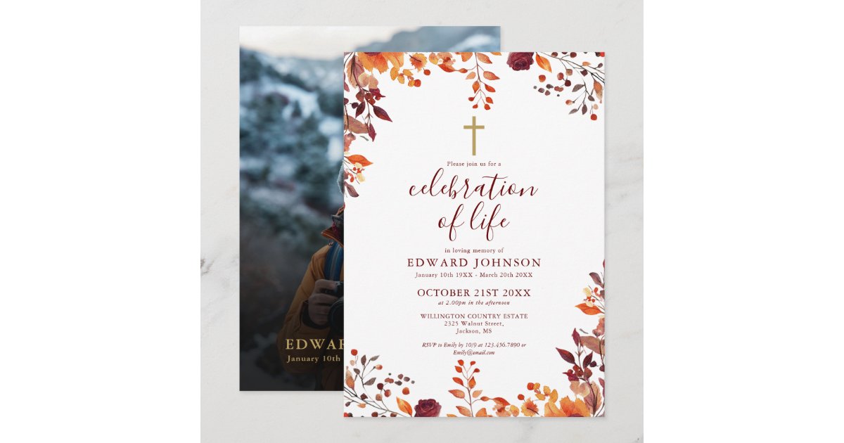 Fall Christian Celebration Of Life Funeral Photo Invitation Zazzle