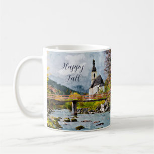 Fall church and trees with customizable text  coffee mug