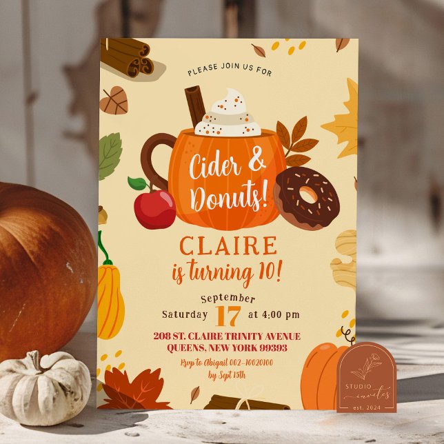 Fall Cider and Donuts Autumn Birthday Party Invitation (Creator Uploaded)