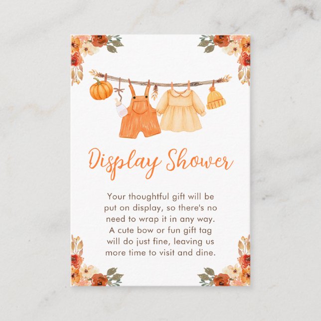 Fall Clothes Line Twins Baby Display Shower Enclosure Card (Front)