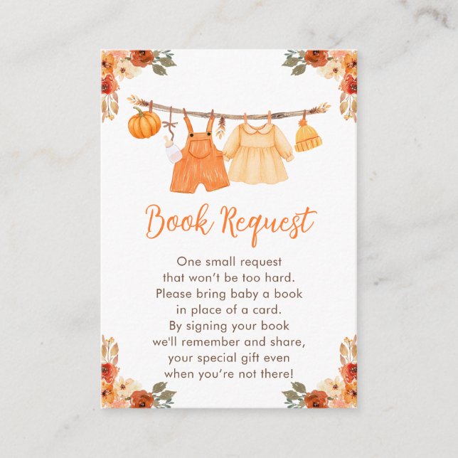 Fall Clothes Line Twins Baby Shower Book Request Enclosure Card (Front)