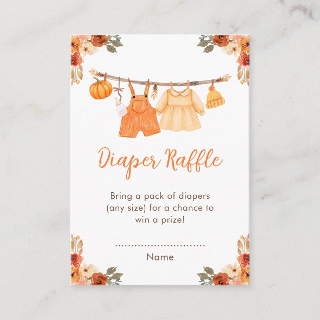 Fall Clothes Line Twins Baby Shower Diaper Raffle Enclosure Card (Front)