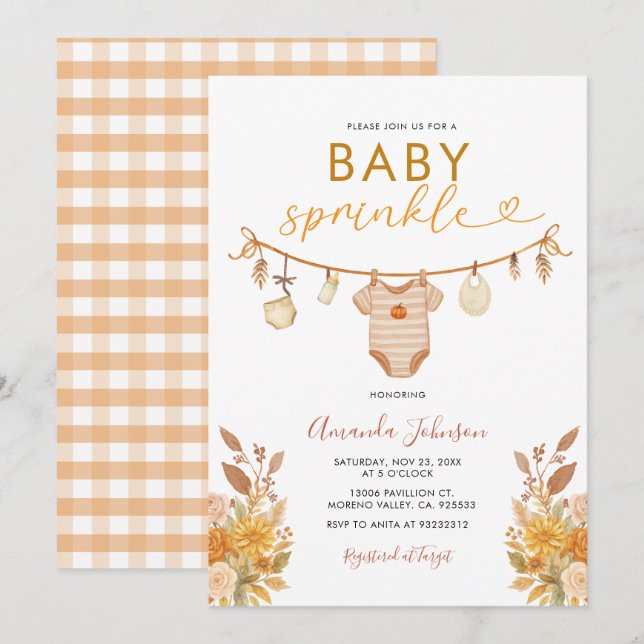 Fall Clothesline Baby Sprinkle Gender Neutral Invitation (Front/Back)