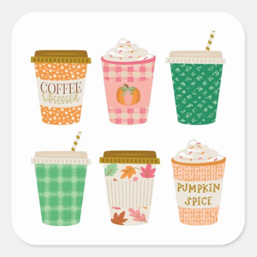 Fall Coffee Cups  Autumn Pumpkin Spice Latte  Square Sticker