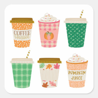 Fall Coffee Cups | Autumn Pumpkin Spice Latte Square Sticker