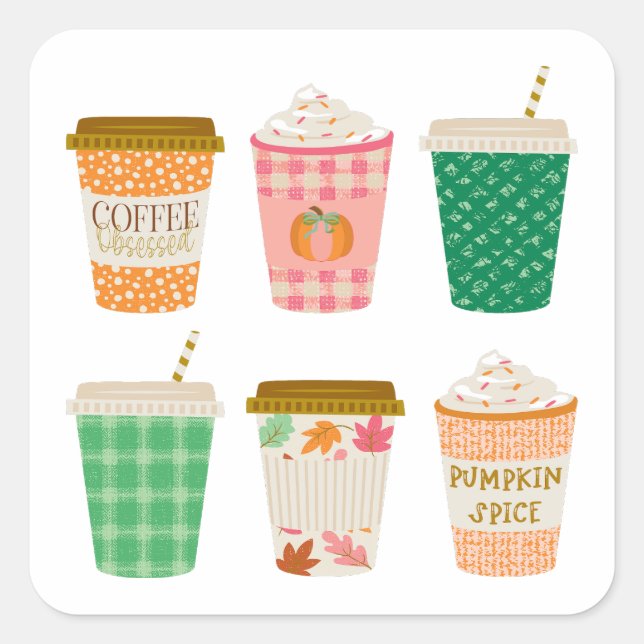 Fall Coffee Cups | Autumn Pumpkin Spice Latte  Square Sticker (Front)