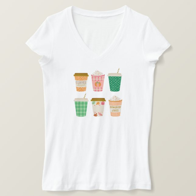 Fall Coffee Cups | Autumn Pumpkin Spice Latte  T-Shirt (Design Front)