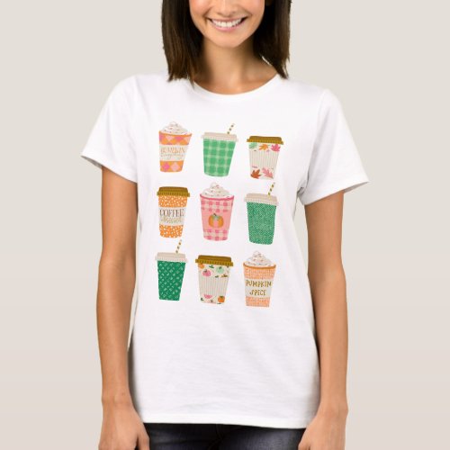 Fall Coffee Cups  Autumn Pumpkin Spice Latte  T_Shirt