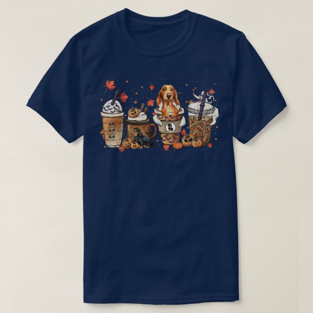 Fall Coffee Dachshund Dog Halloween Costume Fall  T-Shirt (Design Front)