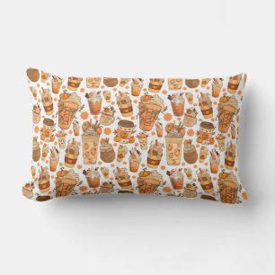 Fall Coffee Latte Pumpkin Pattern Lumbar Pillow