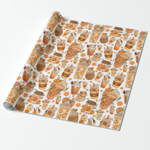 Fall Coffee Latte Pumpkin Pattern Wrapping Paper