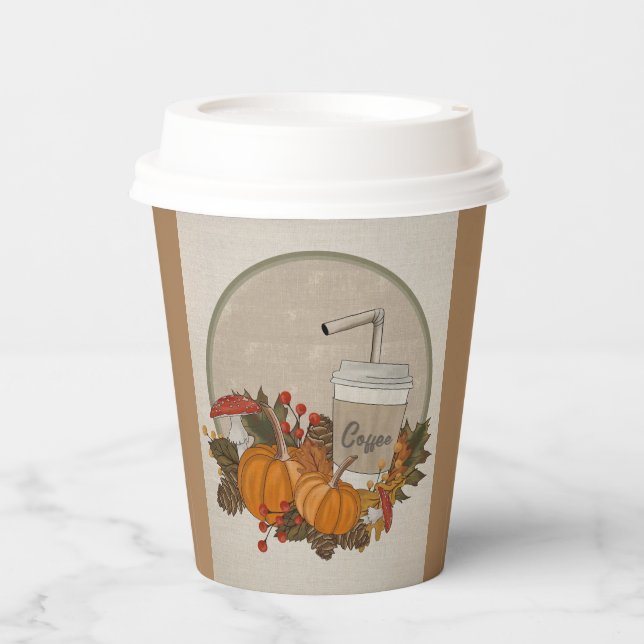 Fall Coffee Paper Cup with Lid (Front)