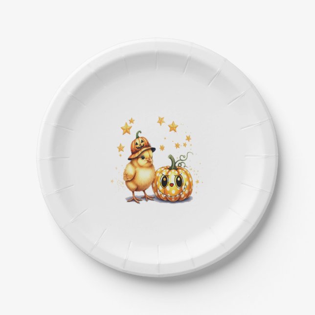Fall Coffee pumpkin Mug with cat Paper Plates (Front)