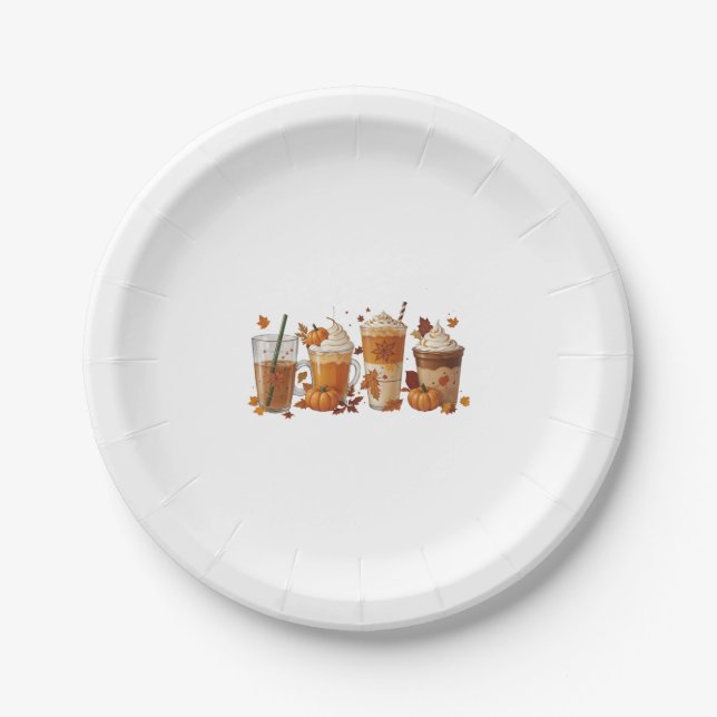 Fall Coffee Pumpkin Paper Plates (Front)