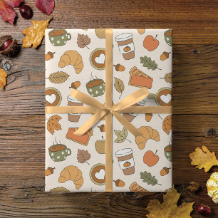 Fall Coffee Pumpkin Spice Autumn Leaves Bakery Wrapping Paper